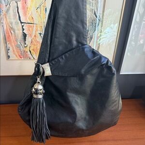 Designer Perez Sanz Elegant Black Shoulder Bag with Tassel